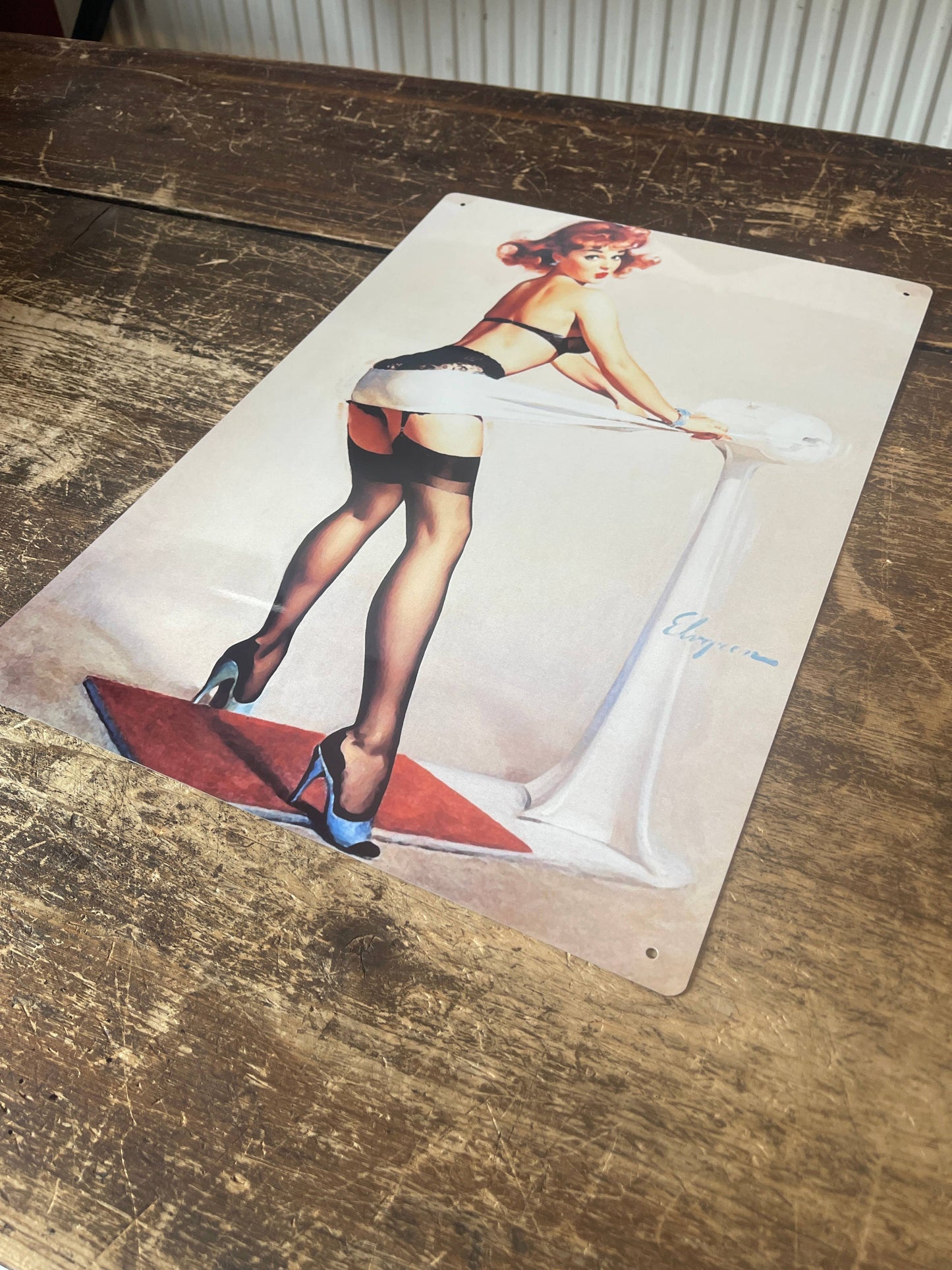 Pinup Girl Exercise Metal Humour Wall Sign