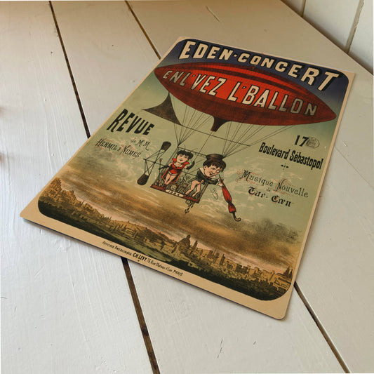Vintage French Balloon Eden Concert | Metal Travel Wall Sign
