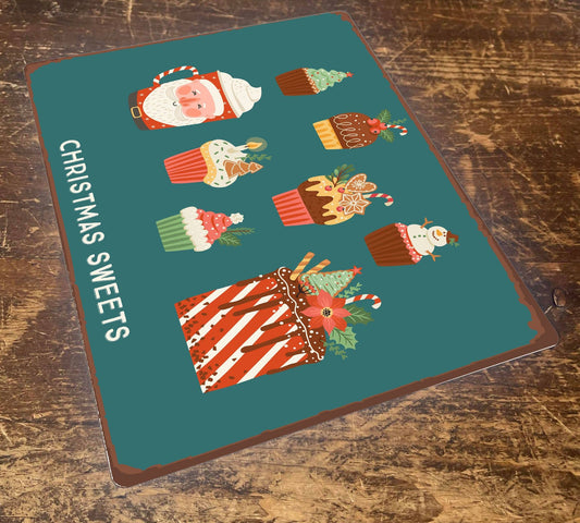Christmas Sweets Illustrations | Metal Vintage Wall Sign