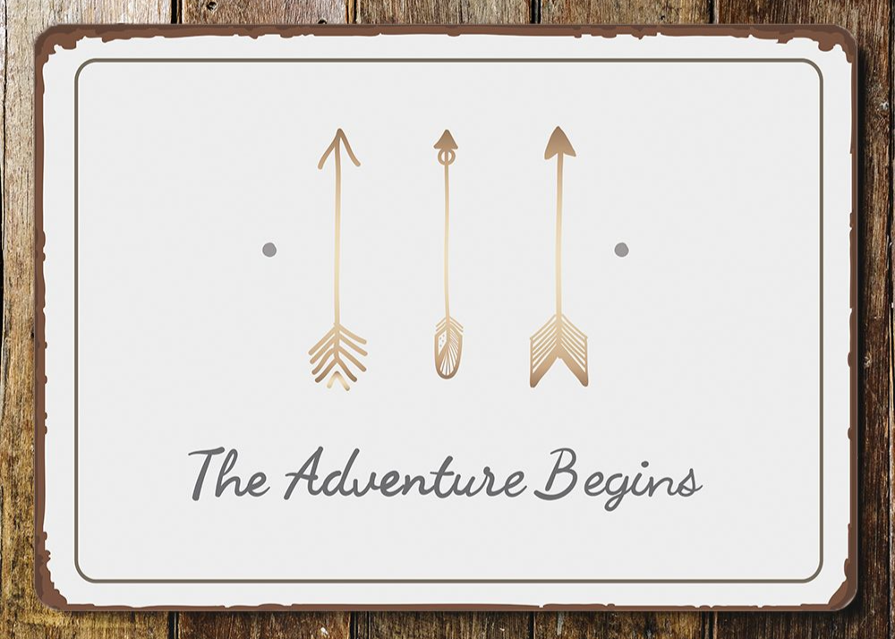 The Adventure Begins Travel Metal Sign Plaque