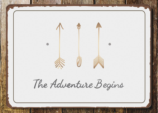 The Adventure Begins Travel Metal Sign Plaque