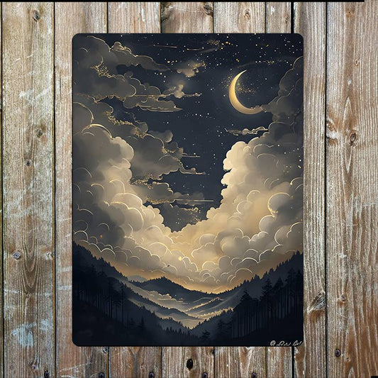 Night Landscape Clouds & Stars | Metal Sign Plaque