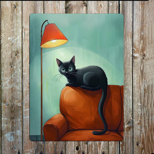Black Cat Orange Sofa Lights | Metal Sign Plaque