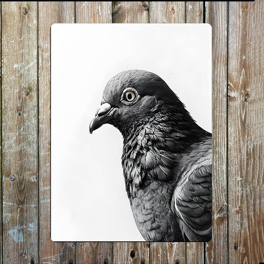 Black & White Pigeon's Head Bird | Metal Sign Plaque
