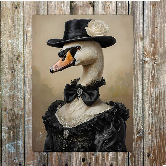 Victorian Swan Dressed Elegantly Clothes | Metal Sign Plaque