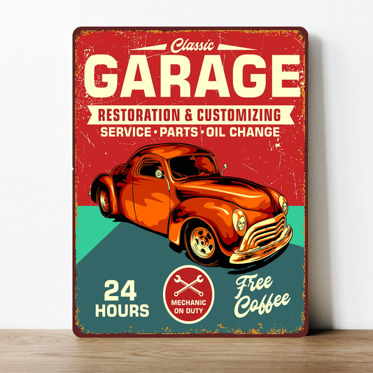Classic Garage Service Parts Car | Metal Sign Plaque