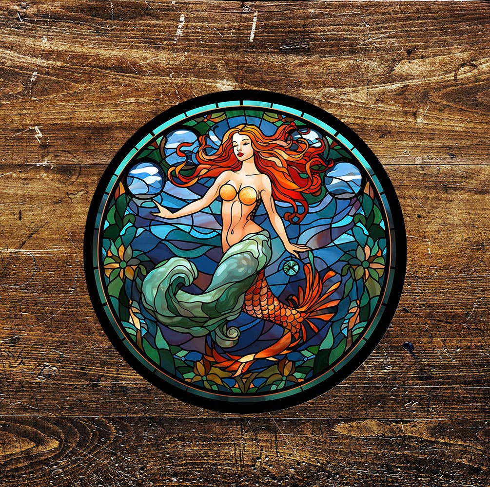 Mermaid Water Dark Stained Glass affect Metal Circle Sign