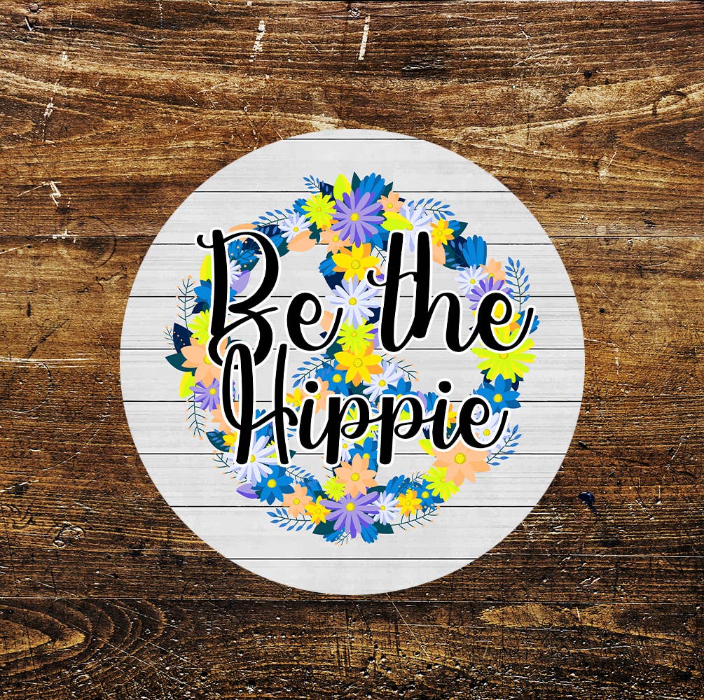 Bee The Hippie Blue Flowers Circle Metal Sign