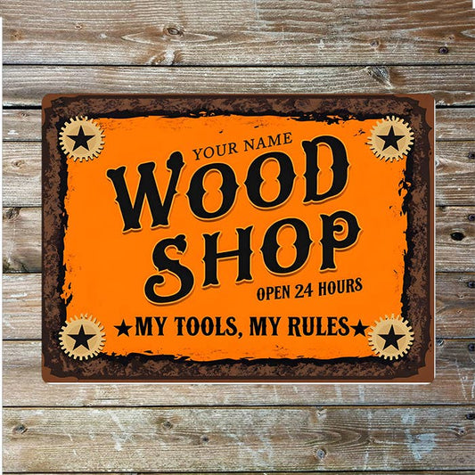 Wood Shop Name Custom Personalised | Metal Wall Sign