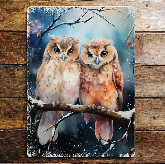 Winter Owls Roosting Wildlife Nature | Metal Sign Plaque