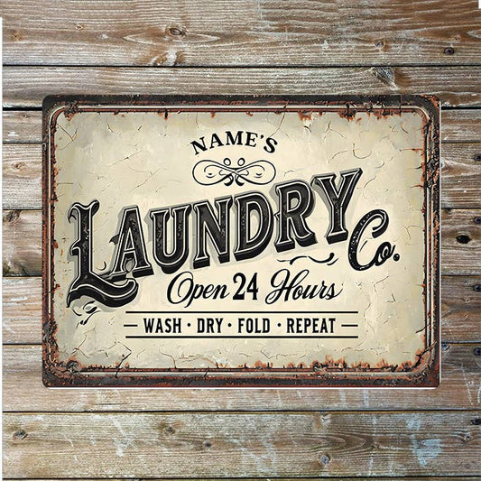 Laundry Open 24 Name Custom Personalised | Metal Wall Sign