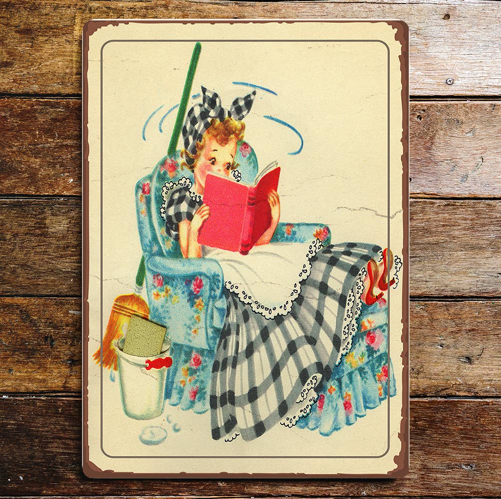 Cleaning Time Feet Up Read A Book | Metal Sign Plaque