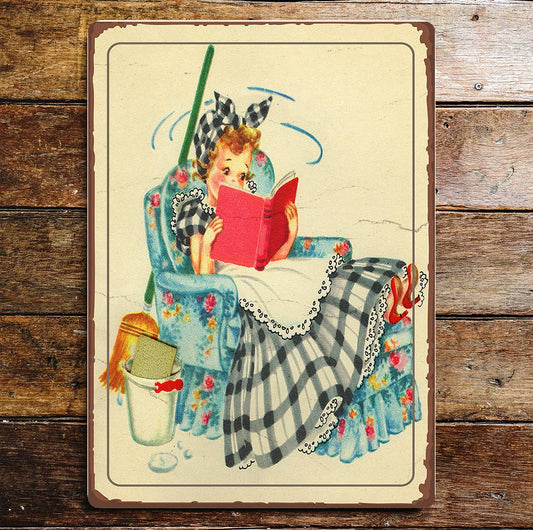 Cleaning Time Feet Up Read A Book | Metal Sign Plaque