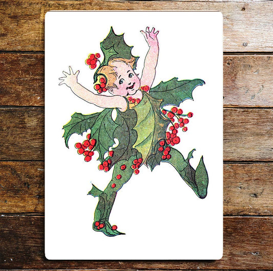 Little Boy Fancy Dress Holly Bush Red | Metal Sign Plaque