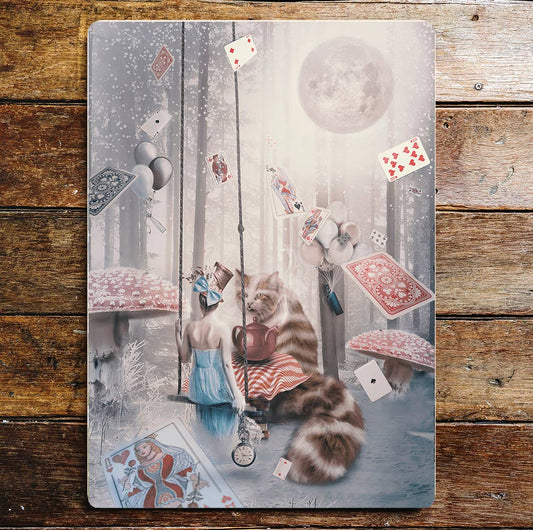 Alice In Wonderland Swing Cat Cards | Metal Wall Sign