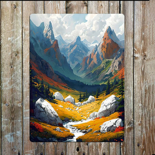 Landscape Moutain & Stream | Vibrant | Metal Sign Plaque