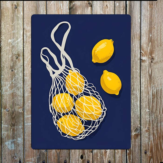 Net Bag Lemons | Illustration Kitchen | Metal Sign Plaque