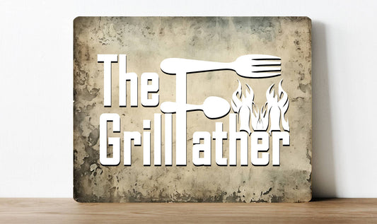 The Grill Father Barbecue Metal Sign Plaque