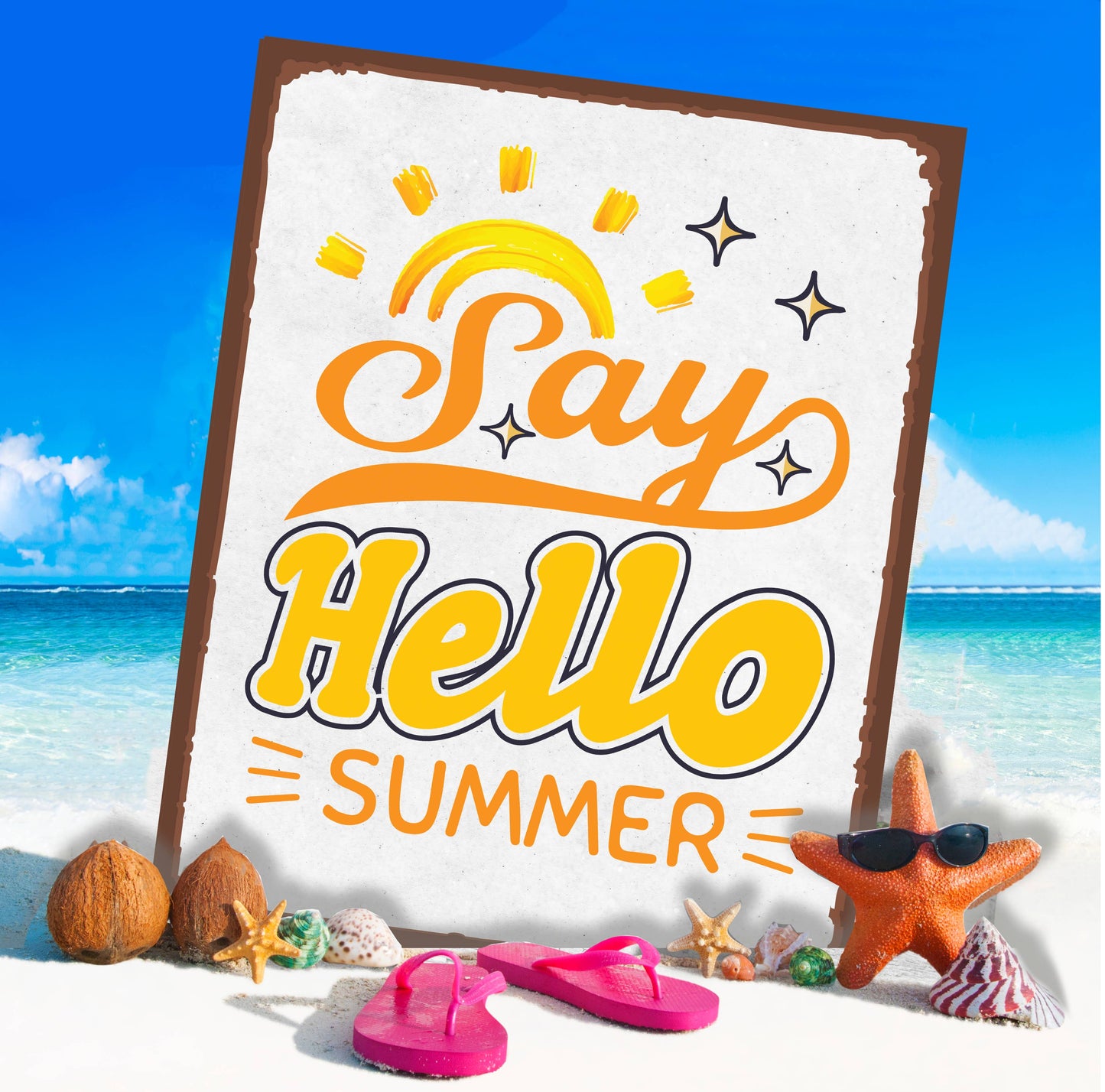 Holiday Say Hello Summer Beach Sea | Metal Wall Sign Plaque