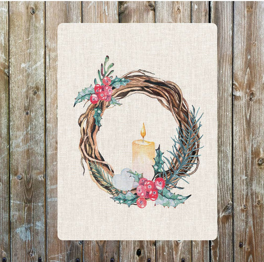 Christmas Willow Wreath Candles Berries | Metal Sign Plaque