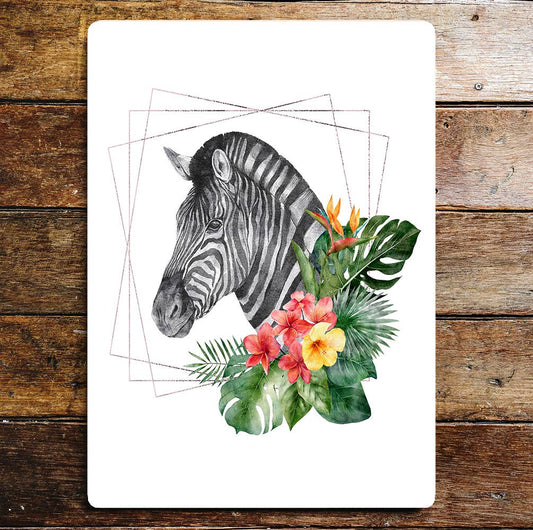 Zebra  Watercolor Animal Flower | Metal Wall Sign Plaque