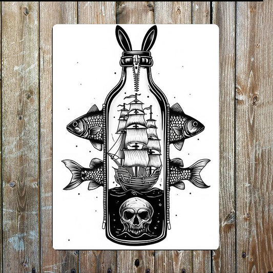 Surreal Bottle ship Sea Nautical Metal Sign Plaque