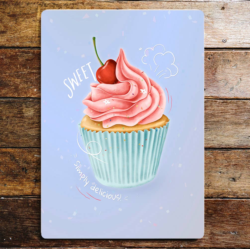 Sweet Cupcake Delicious Cherry on Top Metal Sign Plaque
