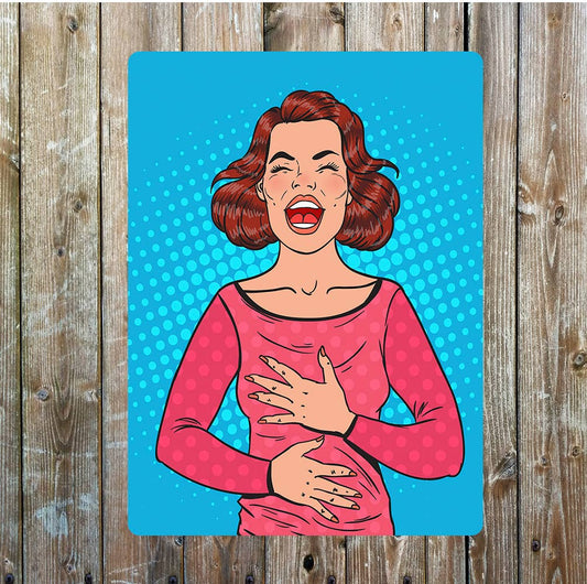 Belly laugh funny blue pink art | Metal Wall Sign