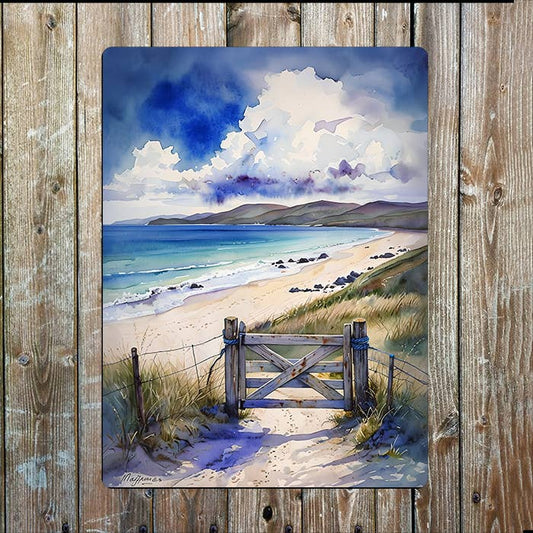 Watercolor Coastal Scene Sea Nautical | Metal Sign Plaque