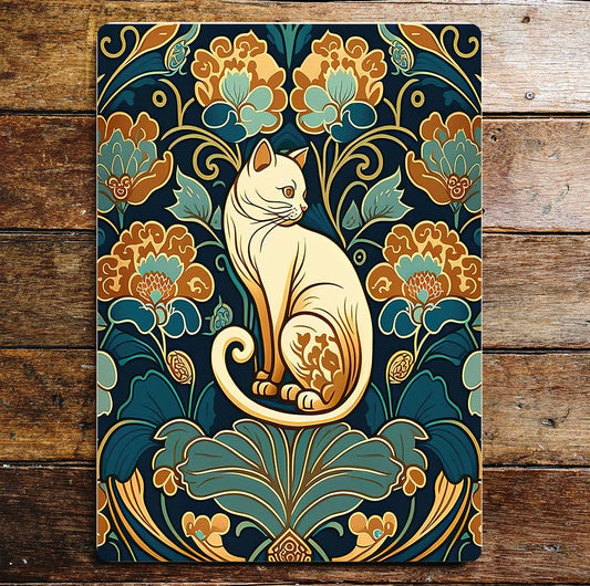 Art Nouveau cats flowers pattern | Metal Sign plaque