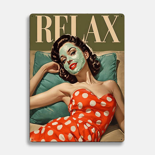 Woman Relaxing Relax Vintage Retro | Metal Sign Plaque