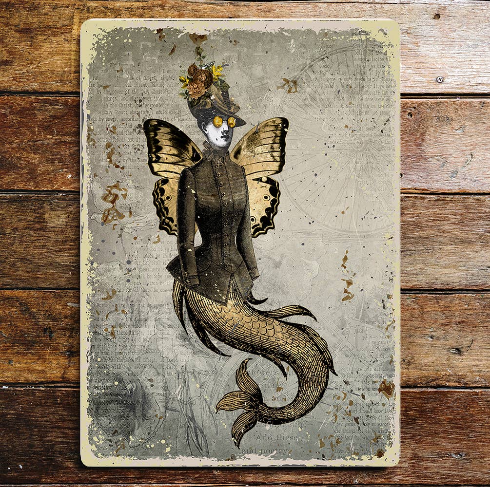 Mermaid Wings Lady Vintage Eyes | Metal Sign Plaque