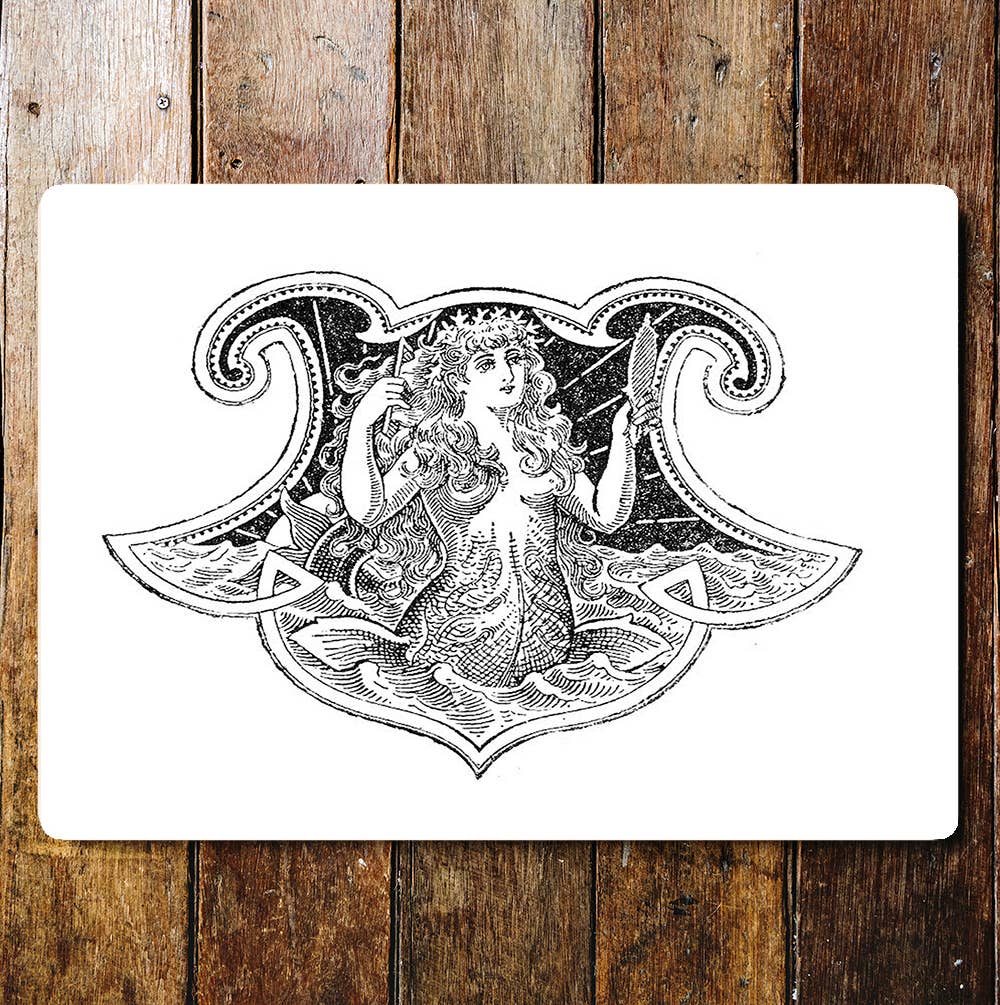 Mermaid Black and White | Metal Sign Plaque