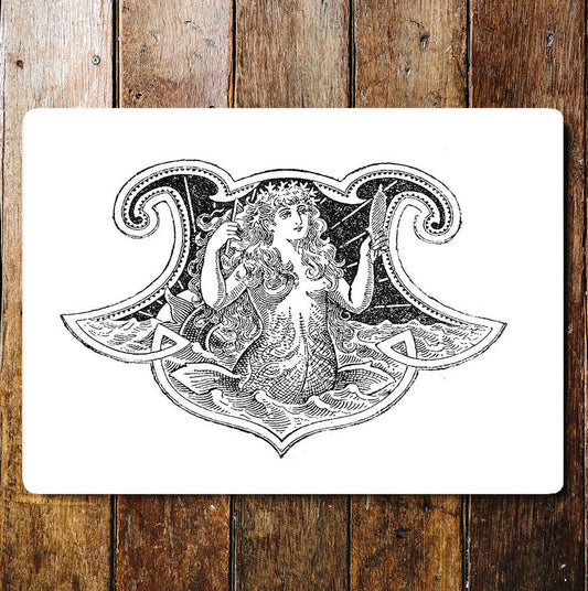 Mermaid Black and White | Metal Sign Plaque
