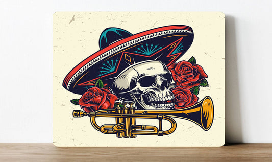 Skull Trumpet Skeleton | Metal Sign Plaque