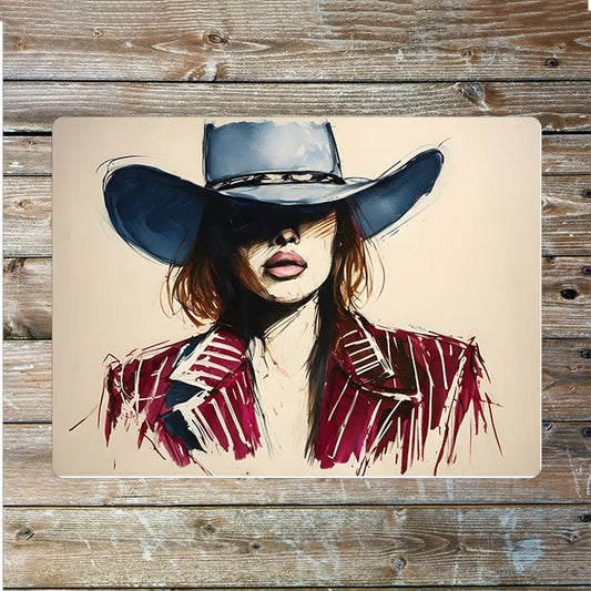 Colorful Sketch cowgirl Cowboy Western | Metal Sign Plaque