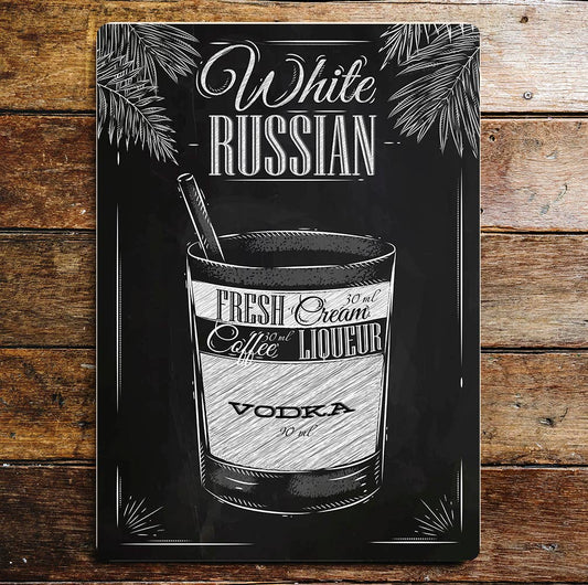 White Russian Cocktail Recipe  Art | Metal Sign Plaque