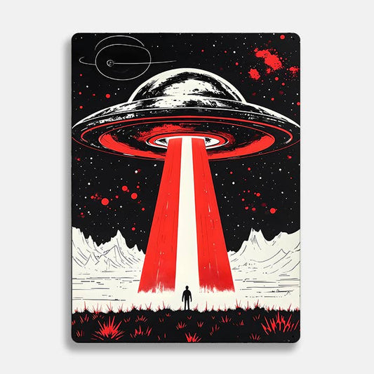 Retro Space ship Human Figure Alien UFO Metal Sign Plaque
