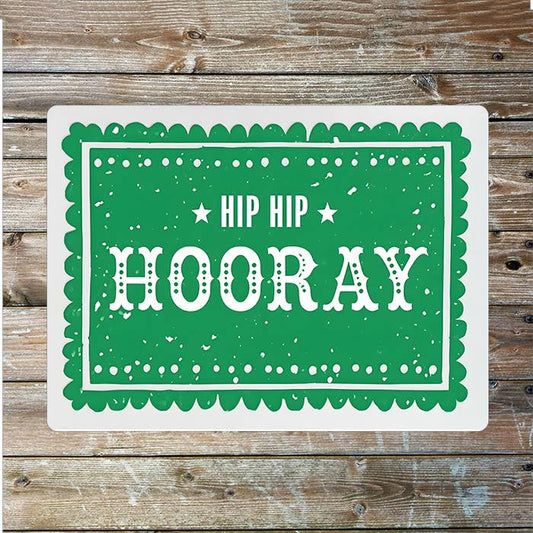 Hip Hip Hooray Green Linocut Style | Metal Sign Plaque