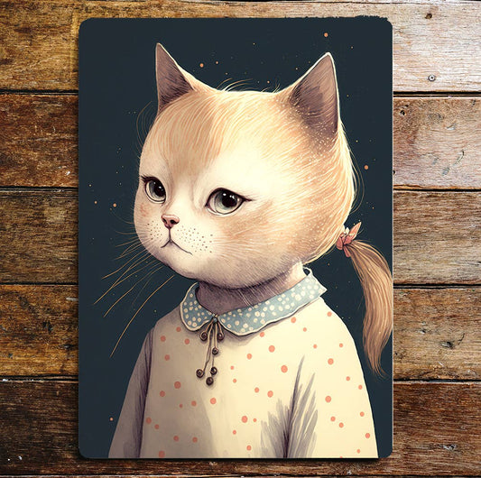 Cute Cat Girl Spotty Top Ponytail | Metal Sign Plaque