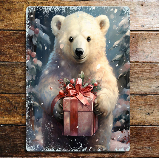 Christmas Baby Polar Bear Xmas present | Metal Sign Plaque