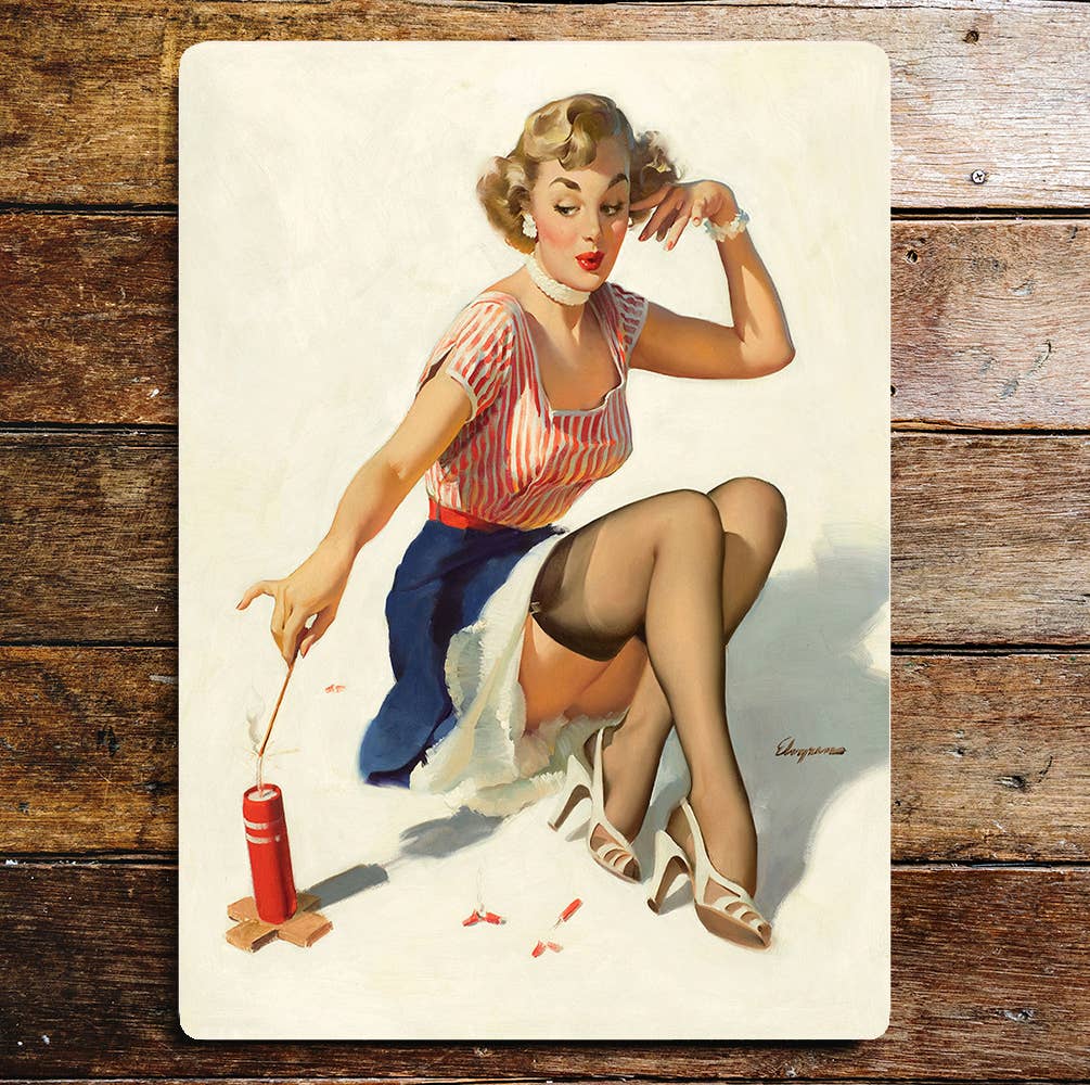 Pin Up Girl Fireworks Metal Wall Sign