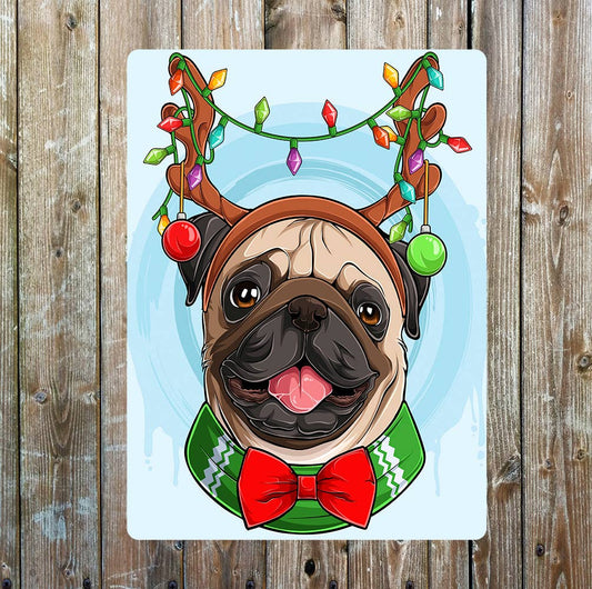 Christmas Pug Pet Dog Art | Metal Sign Plaque