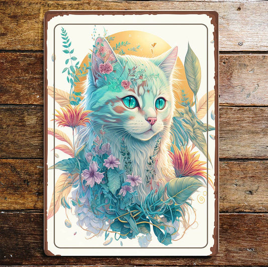 Cat Kitten Among Flowers | Metal Sign Plaque