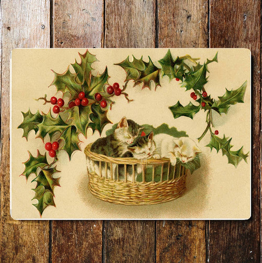 Kittens Holly Merry Christmas | Metal Sign Plaque