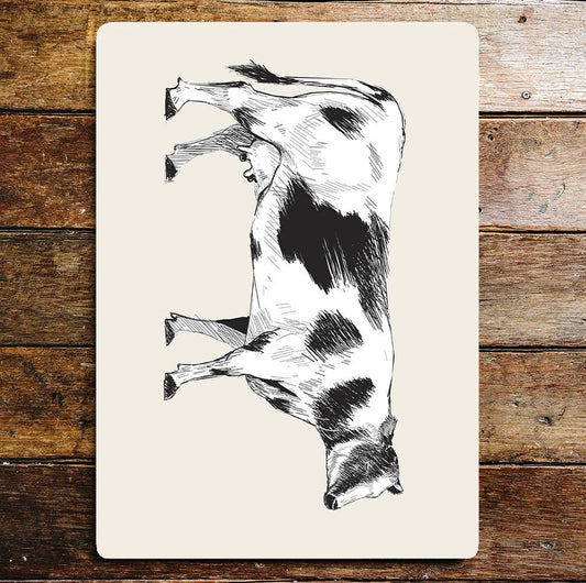 Cow black & white illustration farm animal | Metal Sign