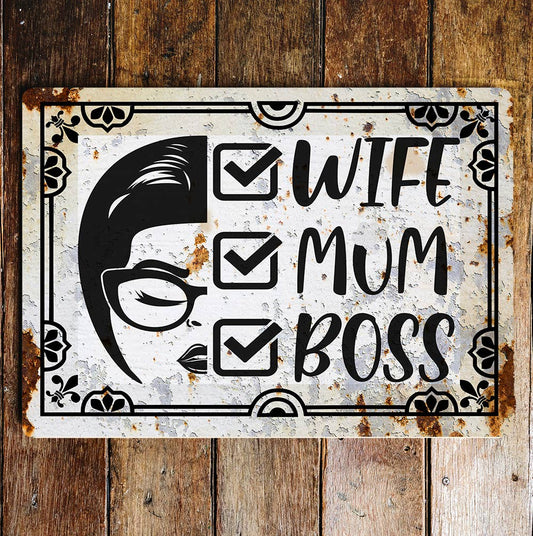WIFE MUM BOSS | Metal Wall Sign Plaque