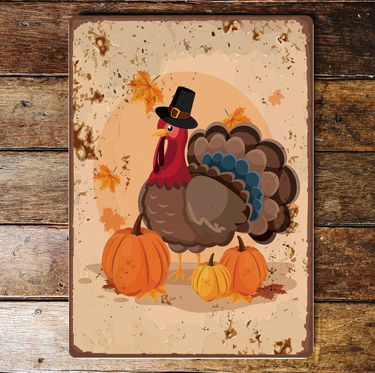 Turkey Pumpkins Thanks Giving  | Metal Wall Sign Plaque