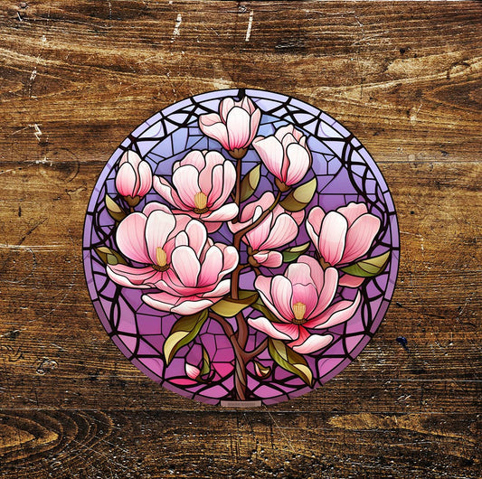 Uplifting Stained Glass Style Wall Art Circle Metal Sign