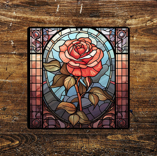 Red Rose Flower Stained-Glass Affect | Metal Sign Square